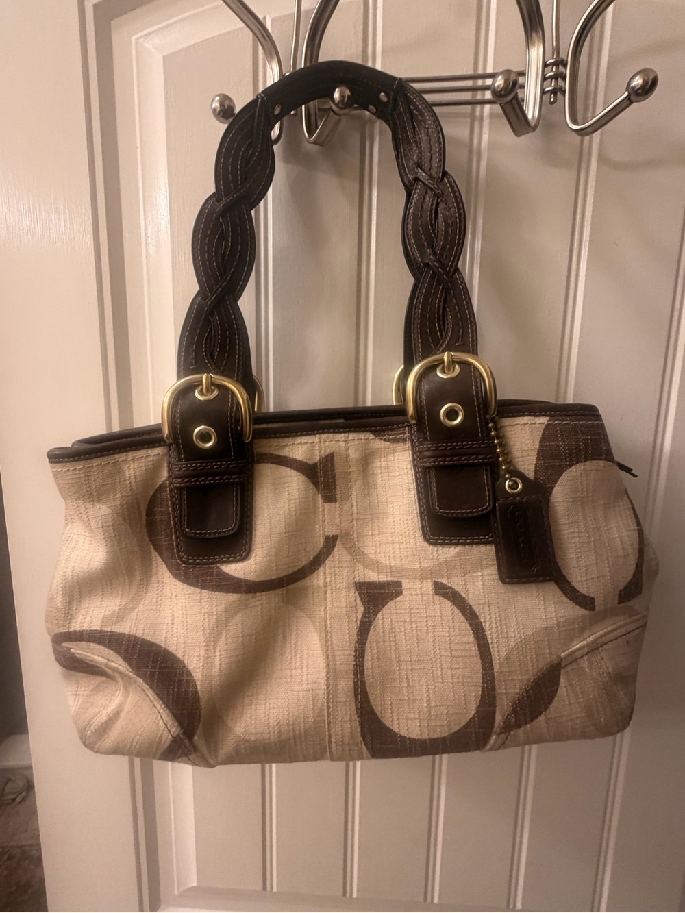 Vintage 2008 Coach Soho Optic Monogram Braided Leather Hobo Bag 12195